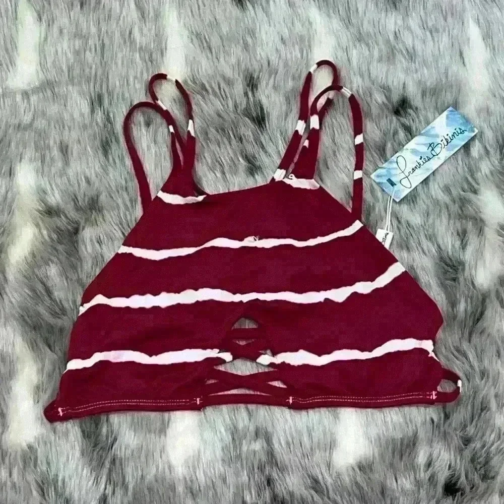 NWT Frankie’s Bikinis Marley 2 MAROON tie dye top size XS extra small